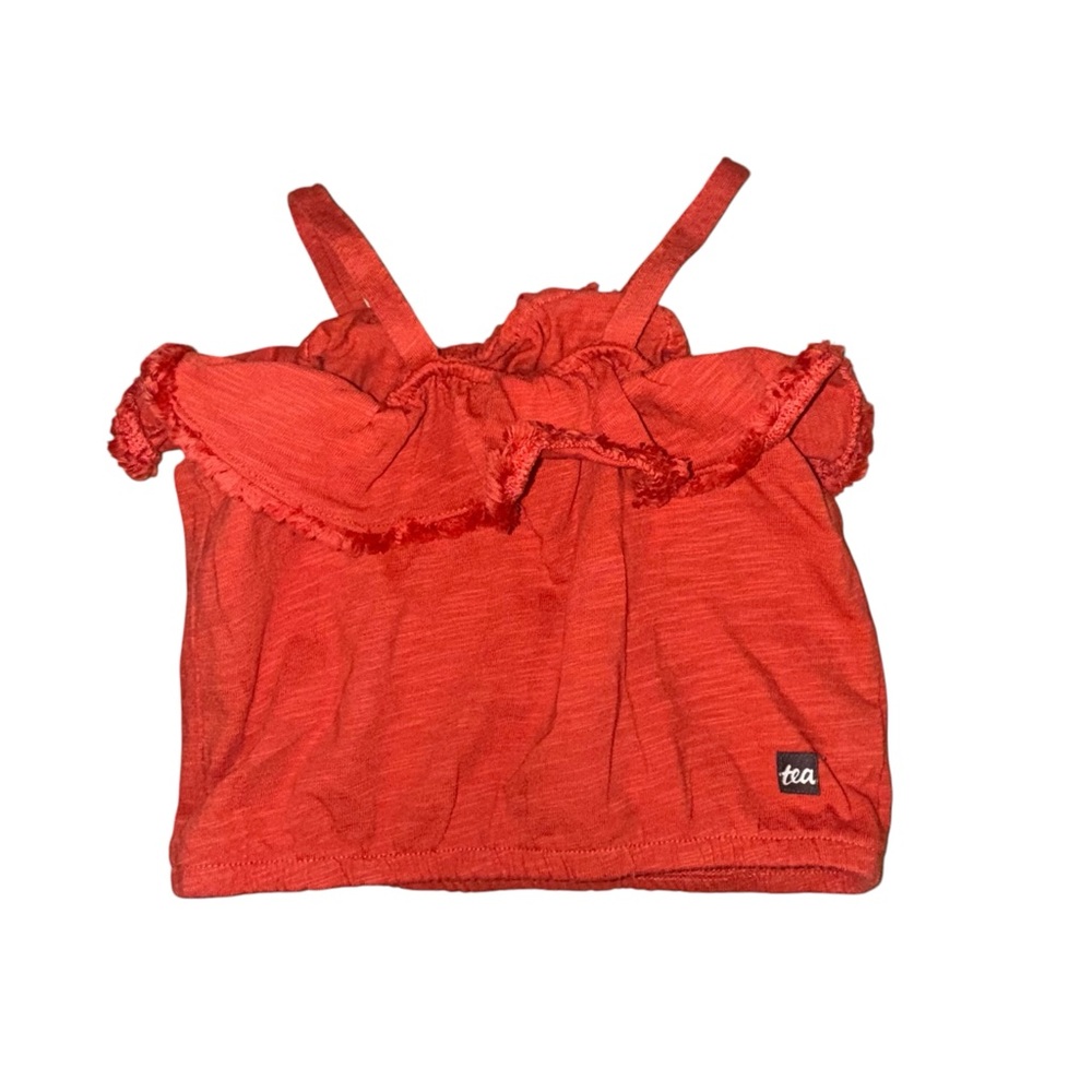 Tea Collection Tassel Trim Ruffle Tank Red Size 4 - Picture 2 of 3